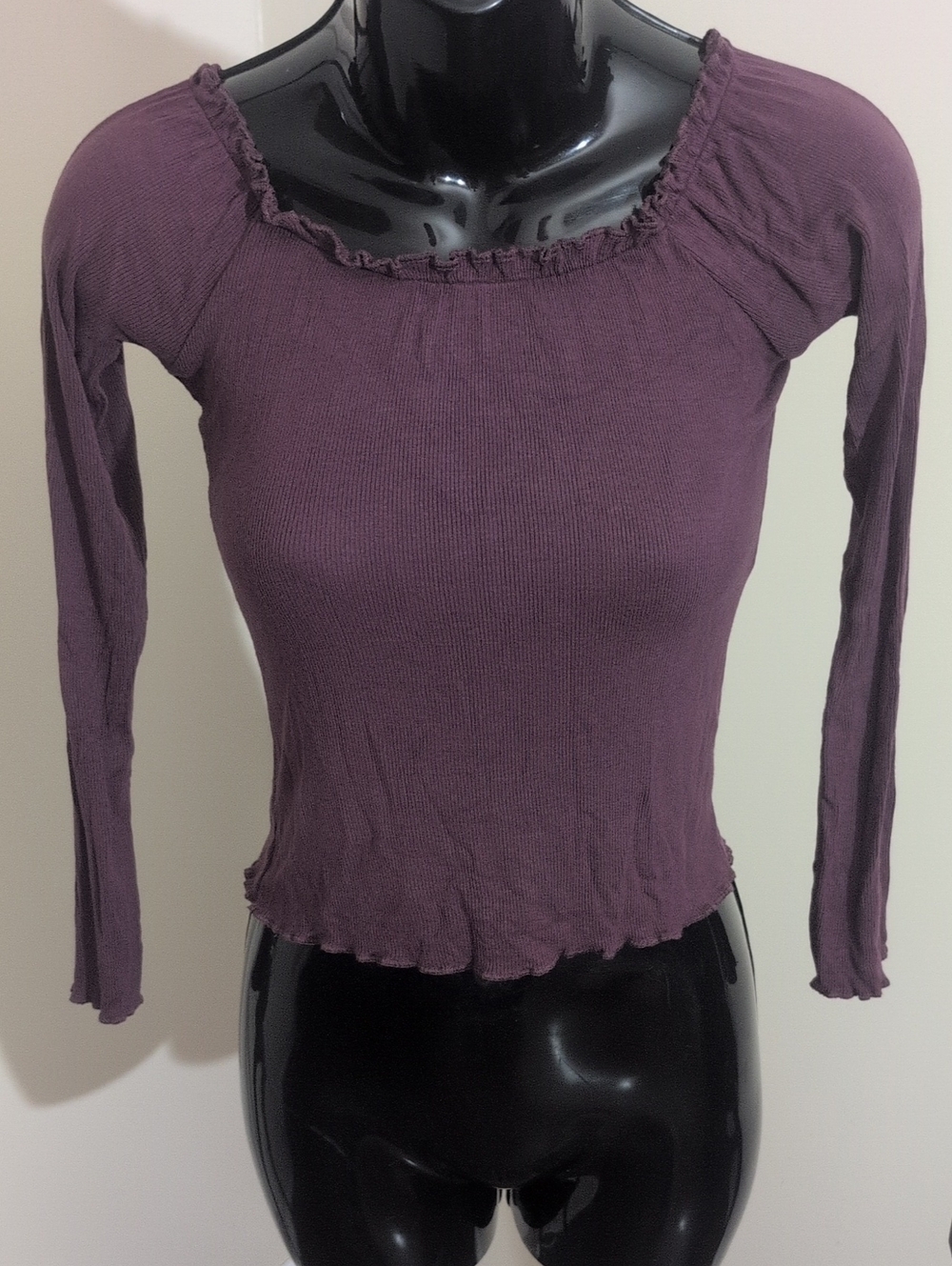 Garage | Women's Long-Sleeve Square Neck Ribbed Top - Plum